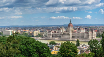 布达佩斯匈牙利全景视图的多瑙<strong>河河</strong>和议会建筑布达佩斯匈牙利阳光明媚的夏天一天多瑙<strong>河河</strong>和议会建筑布达佩斯匈牙利