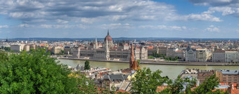 布达佩斯匈牙利全景视图的多瑙<strong>河河</strong>和议会建筑布达佩斯匈牙利阳光明媚的夏天一天多瑙<strong>河河</strong>和议会建筑布达佩斯匈牙利