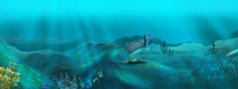 水下景观的深海数字绘画背景插图水下景观与珊瑚