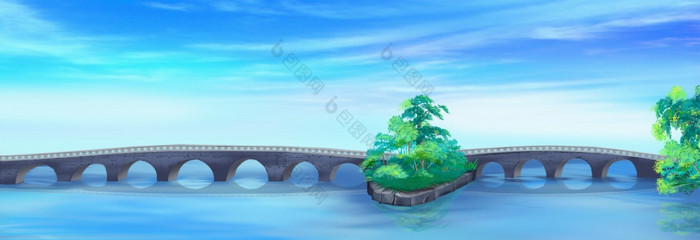 大拱形石头桥在的河数字绘画背景插图大拱形桥在的河