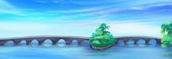 大拱形<strong>石头桥</strong>在的河数字绘画背景插图大拱形<strong>桥</strong>在的河