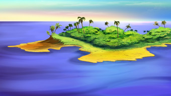 沙漠岛的海洋数字绘画背景插图沙漠岛的海洋