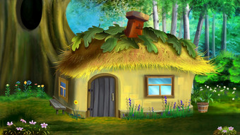仙女演讲Gnome房子的森林数字绘画背景插图仙女演讲森林Gnome房子