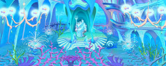 仙女演讲城堡室内的底的神奇的海数字绘画背景插图仙女演讲水下城堡室内