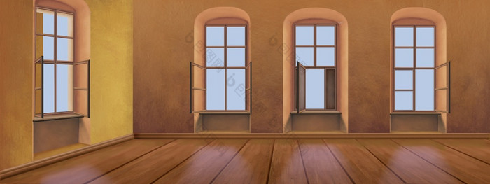 空房间室内复古的风格数字绘画背景插图空房间室内复古的风格
