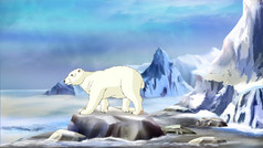 极地熊的冰脊的北极海洋数字绘画背景插图极地熊的北极海洋