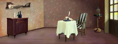 房间室内复古的风格数字绘画背景插图房间室内复古的风格