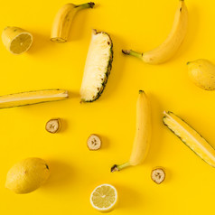 黄色的彩色的水果在黄色的背景黄色的彩色的水果