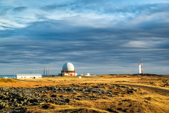 雷达站维斯特拉霍恩日落多云的一天冰岛雷达站维斯特拉霍恩冰岛