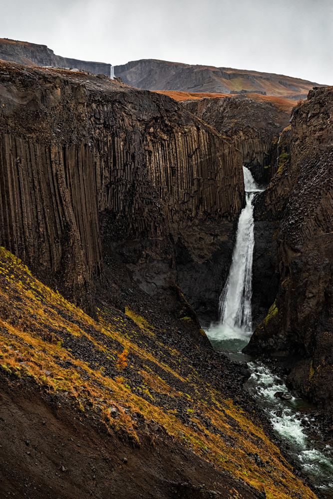 亨吉福斯和利特拉内斯瀑布瀑布东区冰岛多云的一天亨吉福斯和利特拉内斯瀑布瀑布冰岛