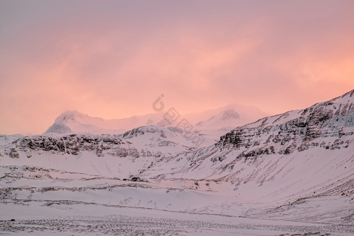 粉的日落的山斯奈山半岛半岛冰岛日落斯奈山图片