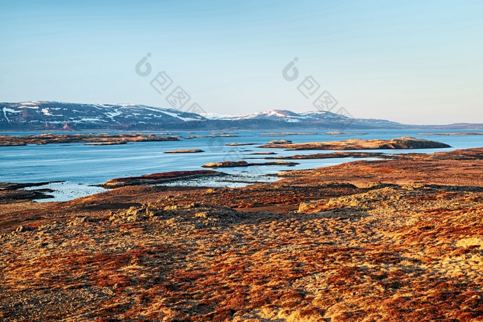 许多岛屿日落附近stykkisholmur西冰岛许多岛屿日落冰岛