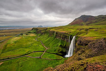 塞里<strong>雅</strong>兰瀑布瀑布多云的一天见过从以上冰岛塞里<strong>雅</strong>兰瀑布瀑布多云的一天冰岛