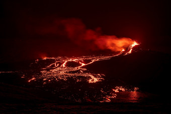 fagradalsfjall火山火山喷发晚上雷克雅内斯半岛周围公里从雷克雅维克冰岛fagradalsfjall火山火山喷发晚上冰岛