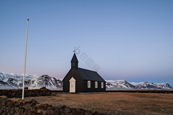 黑色的教堂布达基尔贾斯奈山半岛半岛日落西图片