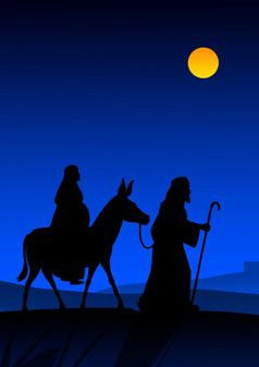 约瑟夫而且玛丽与驴的道路伯利恒