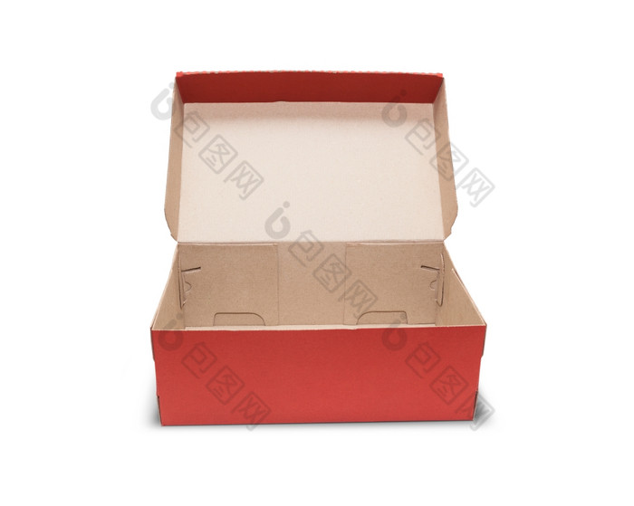 空红色的纸板盒子与打开成员孤立的白色背景与剪裁路径纸板盒子与成员孤立的白色背景
