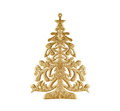 黄金装饰圣诞节新一年美丽的松云杉孤立的白色背景