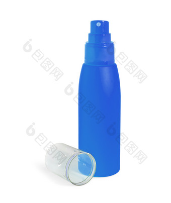 蓝色的化妆品奶油瓶喷雾<strong>打开</strong>孤立的白色背景蓝色的化妆品奶油瓶喷雾<strong>打开</strong>孤立的白色引入
