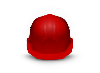 红色的塑料安全头盔孤立的白色背景绿色塑料安全头盔孤立的白色背景