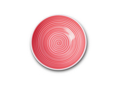 空红色的陶瓷板与螺旋模式水彩风格视图从以上孤立的白色背景与剪裁路径