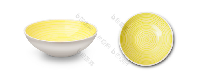 空黄色的陶瓷板与螺旋模式水彩风格孤立的白色背景与剪裁路径空黄色的陶瓷板与螺旋模式水彩风格