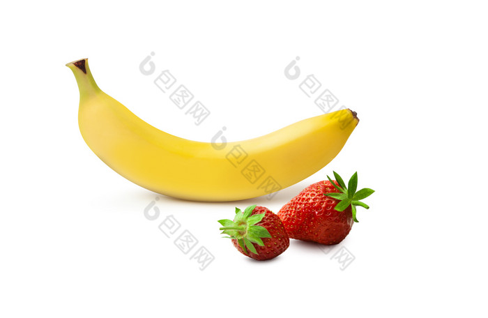 弗拉什香蕉和草莓孤立的白色背景去皮香蕉开放香蕉孤立的白色背景