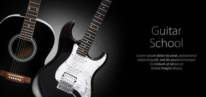 黑色的声和电吉他黑色的背景模板设计与样本文本黑色的声和电吉他黑色的背景