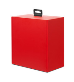 关闭红色的纸板礼物盒子包装为购物和礼物孤立的白色背景