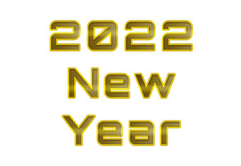 穿孔金金属数字新一年黄色的金属数字孤立的在的白色背景