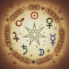 古老的明星巴比伦魔术师的隔膜的七个经典行星占星术古董古董难看的东西版本
