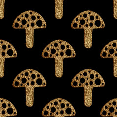 摘要蘑菇模式黄金手痛苦无缝的背景摘要蘑菇模式黄金手痛苦无缝的背景程式化的自然食物金背景
