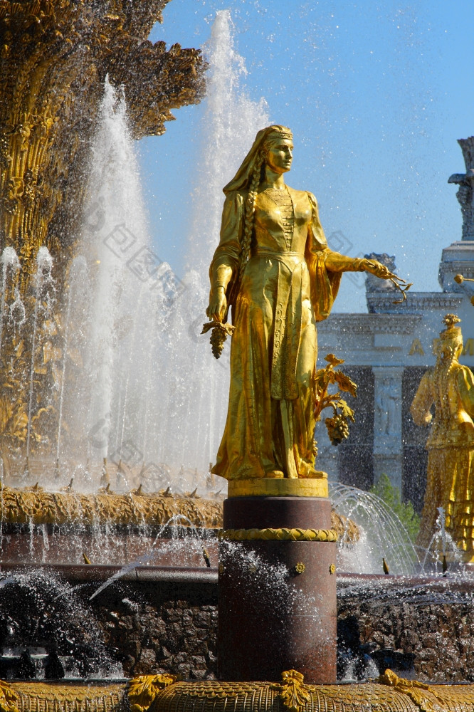喷泉友谊国人民的展览CenterGeorgia雕塑喷泉友谊国人民VDNHVVC莫斯科