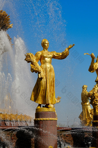 喷泉友谊国人民的展览CenterRussia雕塑喷泉友谊国人民VDNHVVC莫斯科