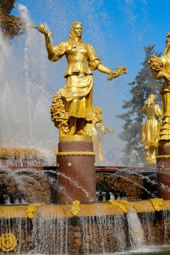 喷泉友谊国人民的展览CenterSculpture白俄罗斯喷泉友谊国人民VDNHVVC莫斯科
