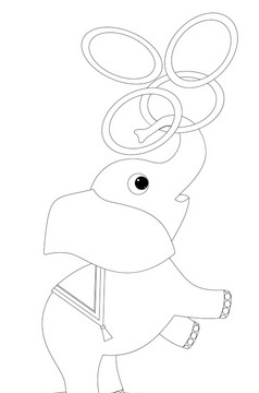 可爱的婴儿大象戏剧与环的马戏团着色书页面模板为孩子们向量插图每股收益