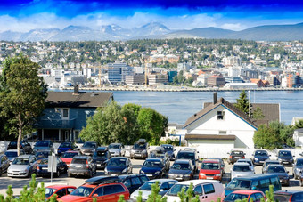挪威城市车停车背景挪威城市车停车背景