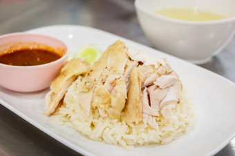 大米蒸与<strong>鸡汤</strong>海南鸡大米泰国食物