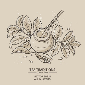 伴侣茶葫芦和灯泡和耶尔巴伴侣植物插图与伴