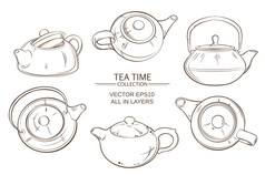 茶壶向量集白色背景茶壶集