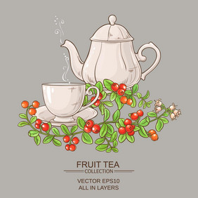 蔓越莓茶杯和茶壶蔓越莓杯茶和茶壶插图