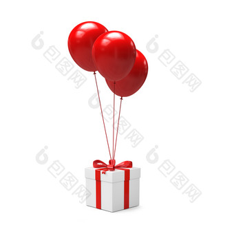 红色的<strong>气球</strong>与<strong>礼物</strong>盒子孤立的白色背景插图<strong>气球</strong>与<strong>礼物</strong>盒子
