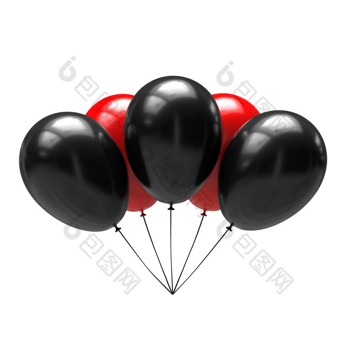 黑色的和红色的气球孤立的白色背景插图气球