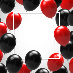 黑色的和红色的气球与丝带孤立的白色背景插图气球