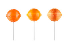棒棒糖柠檬葡萄柚橙色集孤立的白色背景有创意的糖果的想法棒棒糖柠檬葡萄柚橙色