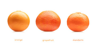 橙色葡萄柚普通话水果集孤立的白色背景橙色葡萄柚普通话水果
