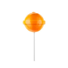 棒棒糖橙色孤立的白色背景有创意的糖果的想法棒棒糖橙色