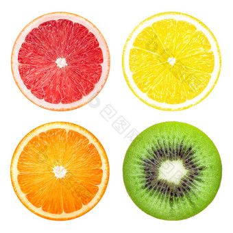 柠檬葡萄柚猕猴桃橙色片水果孤立的白色背景柠檬葡萄柚猕猴桃橙色片