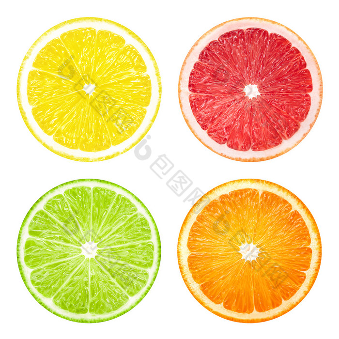 柠檬葡萄柚石灰橙色片水果孤立的白色背景柠檬葡萄柚石灰橙色片