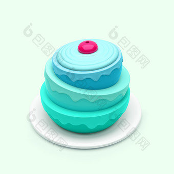 生日蛋糕孤立的蓝色的背景插图生日蛋糕
